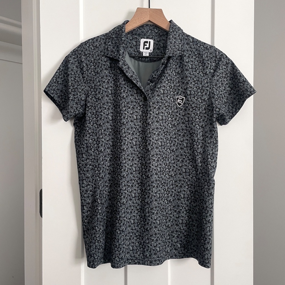 FootJoy Women's Polo Grey Black Print Embroidered Logo HCC Size Small